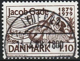 FRIMÆRKER DANMARK | 1979 - AFA 692 - Jacab Gade komponist - 1,10 Kr. brun - Pragt Stemplet Jyderup